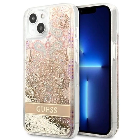 Guess GUHCP13SLFLSD iPhone 13 mini 5,4" Złoty/Gold Hardcase Paisley Liquid Glitter