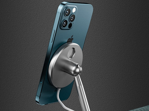 Halter Ständer für Qi MagSafe Ladegerät für Schreibtisch Alogy für iPhone 12 13 14 Silber