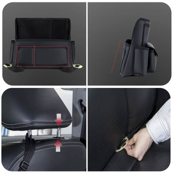Auto-Organizer für das Auto zwischen Sitzen, Autositz, Alogy, Auto-Getränkehalter, Taschentücher, Schwarz, 2 x Kopfstützenhalter