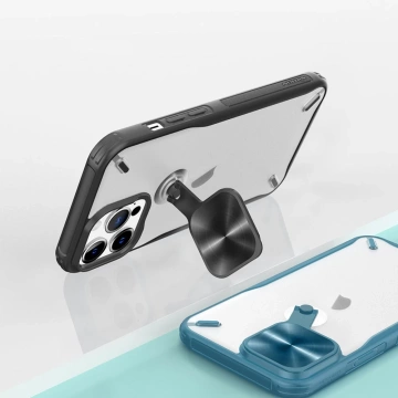 Nillkin Cyclops Case Strapazierfähige Hülle mit Kameraabdeckung und faltbarem Ständer für iPhone 13 Pro Max in Schwarz