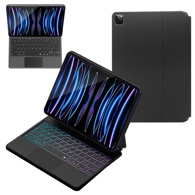 Etui z Klawiaturą do do Apple iPad Pro 11" 2021/2020 iPad Air 10.9" 2022/2020 iPad Air 11" 2024/2025 , Touchpad i Podświetlenie LED, Magnetyczne Mocowanie, Alogy MagnetKeyboard™ Case – Czarne