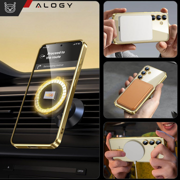 Hülle für Samsung Galaxy S24 Mag Safe Glamour Case Ringgehäuse Kameraschutz Alogy Gold transparent