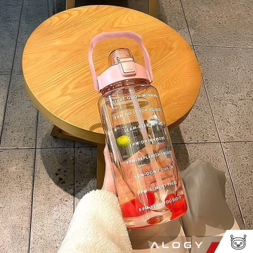 Große Flasche, Trinkflasche Alogy MotivHydro Motivational Messbecher 2l 2000ml Pink