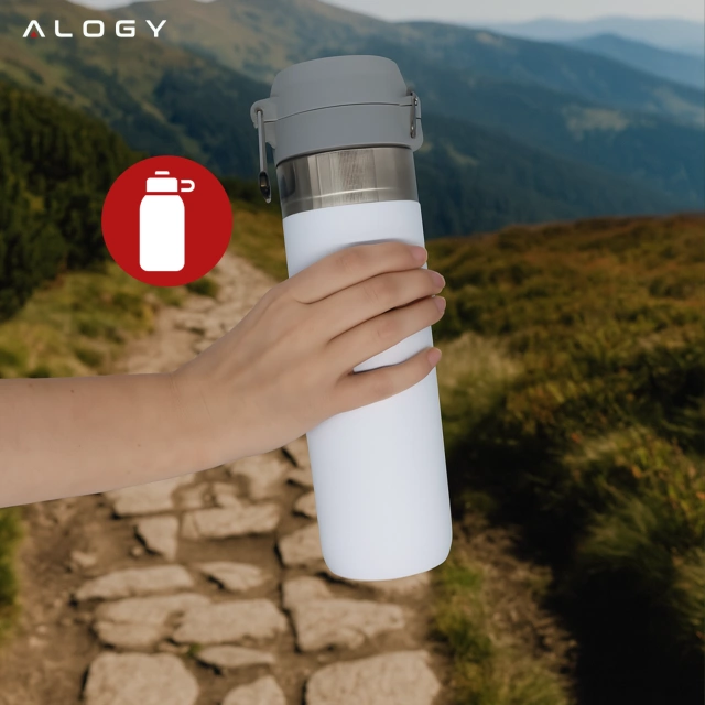 Kubek termiczny Termos Alogy ThermoGo™ 800ml Stalowy Szczelny Pakowny Podróżny do Kawy i Herbaty Sportowy Długo Trzymający Ciepło do Auta i Plecaka Biały