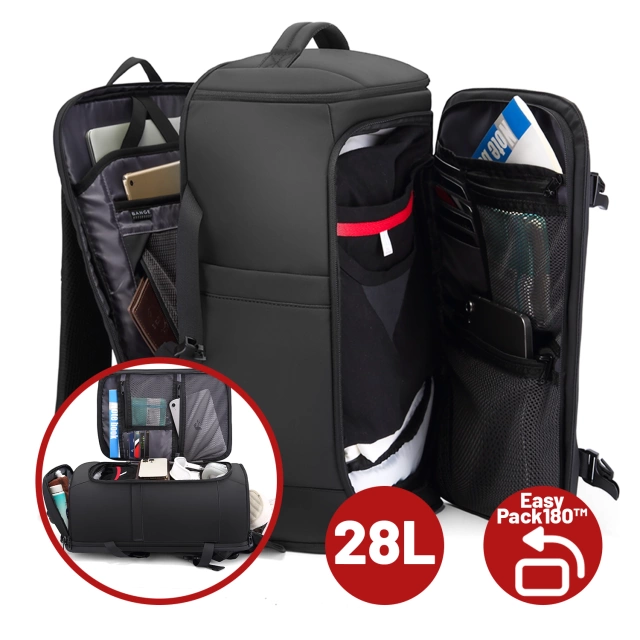 Plecak wodoodporny Bange 28L na laptopy do 17.3" – pojemny i wygodny, miejski i podróżny do pracy i samolotu, z wodoodporną kieszenią na kosmetyki i komorą na buty – Czarny