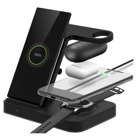 Ładowarka indukcyjna Qi 15W do iPhone Apple Watch AirPods bezprzewodowa 3w1 Stacja dokująca Czarna