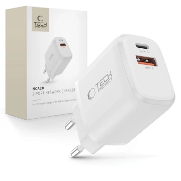 Ładowarka Sieciowa 2xUSB Tech-Protect NCA20 20W PD QC3.0 Biała