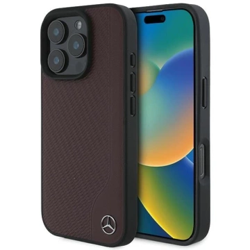 Etui Mercedes für iPhone 16 Pro Max 6,9" Czerwony MagSafe Hardcase MB Wood Kunstleder