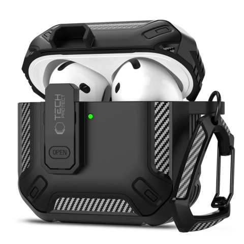 Etui Tech-Protect Carbonox do Apple AirPods 4 Black z Karabińczykiem