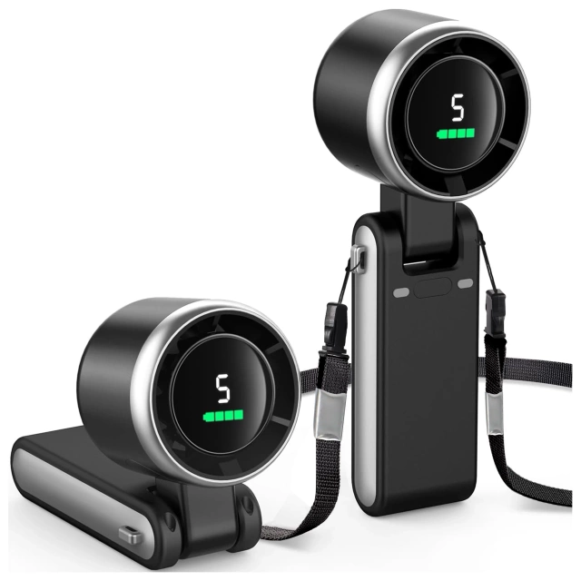 Wiatrak Mini wentylator Cyrkulator powietrza Alogy SmartFan™ Neck wiatraczek ręczny biurkowy z paskiem na szyję wyświetlacz LED 3600mAh Czarny