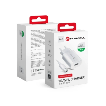 Forcell QC 3.0 USB-C 18W Wandladegerät 1,2m Kabel Weiß