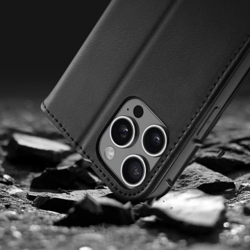 iPhone 16 Pro Dux Ducis Hivo Lederhülle mit RFID Schwarz