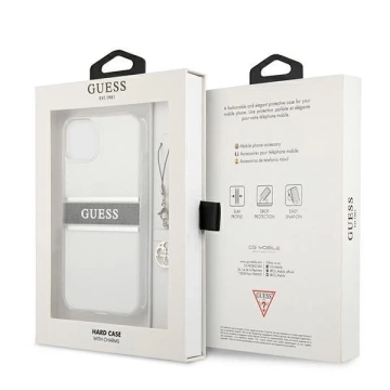 Guess GUHCP13SKB4GGR iPhone 13 mini 5,4" Transparentes Hardcase 4G Grey Strap Charm