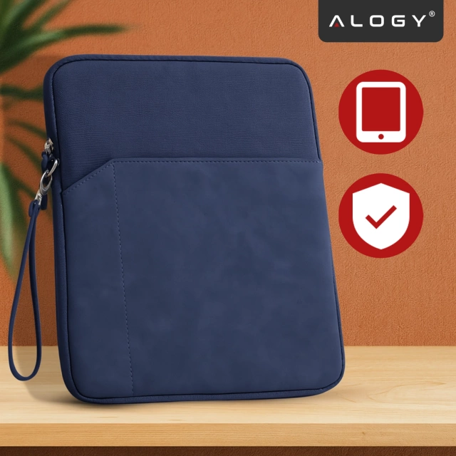 Torba Wsuwka Uniwersalna na tablet 9.7–10.8" z Smyczką i Kieszonką, Ochronna, Wodoodporna, Miękkie Wnętrze Alogy SleeveBag™ – Etui do iPad, Samsung, Lenovo, Xiaomi, Granatowy