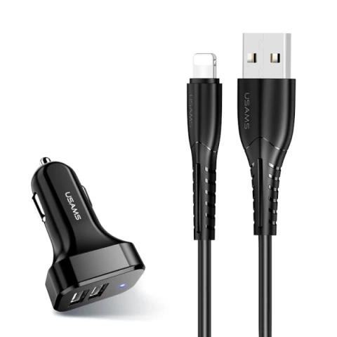 USAMS Autoladegerät 2x USB C13 2.1A Lightning schwarz/schwarz NTU35LC13TZ