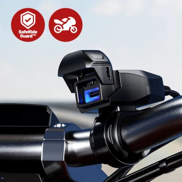 Kewig USB-C Motorradladegerät 36W, QC-Schnellladung, wasserdicht (IP65) mit Ein-/Ausschalter und LED-Hintergrundbeleuchtung, Lenkerhalterung, für Handy, Kamera und Gegensprechanlage – Schwarz