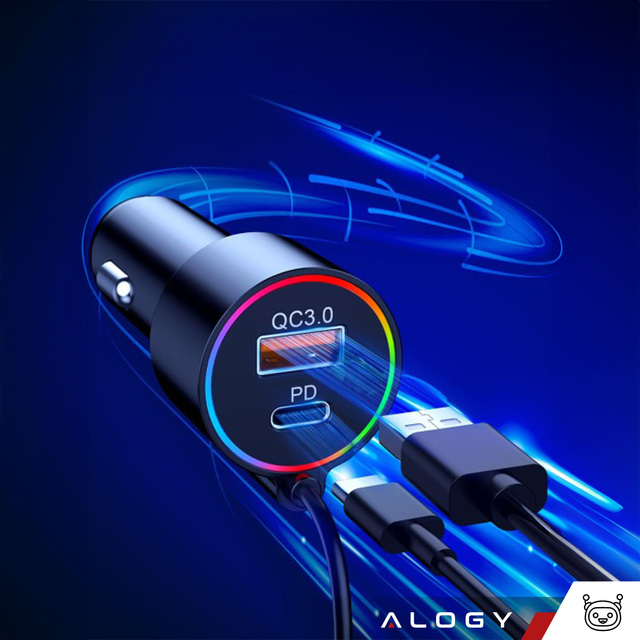 Transmiter Bluetooth Audio FM MP3 BT szybka ładowarka samochodowa USB QC 3.0 + USB-C typ C PD do auta Alogy