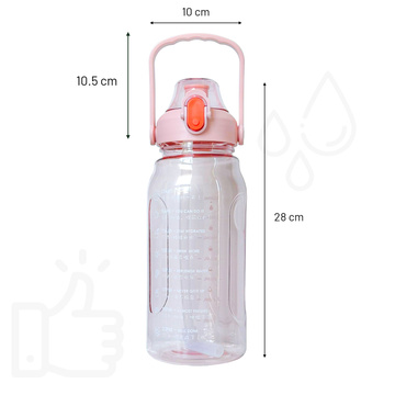 Motivierende Trinkflasche mit Strohhalm, 1,5 l, Erinnerung, motivierender Messbecher, Henkel, rosa