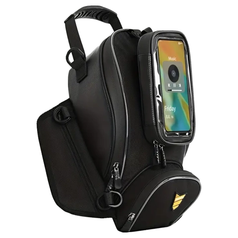 Motorradtasche mit abnehmbarer Handyhülle, wasserdichte Motorradtasche mit Fächern und Tankhalterung, geräumig und robust, MotoRider™ – Schwarz