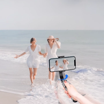 Gimbal stabilny Statyw z pilotem Bluetooth Selfie Stick Lampą LED oświetleniem obrotowy 360° 70cm Techsuit L19s Czarny