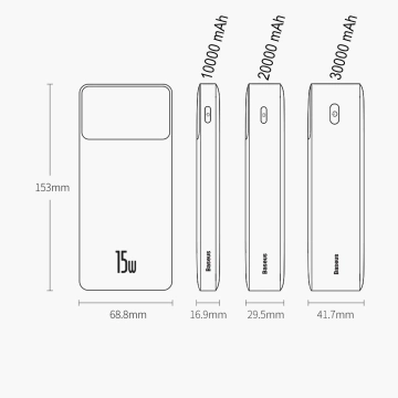 Powerbank mit Display Baseus Bipow 10000mAh 15W weiß (Overseas Edition) USB-A - Micro USB Kabel 0,25m weiß (PPBD050002)