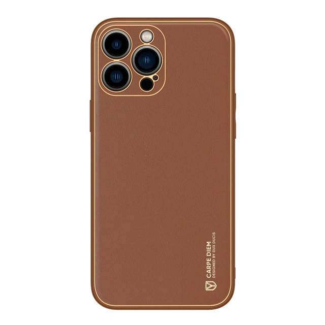 Dux Ducis Yolo Hülle iPhone 14 Pro elegante Hülle aus braunem Kunstleder