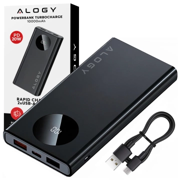 PowerBank Alogy TurboCharge 120W PD PowerDelivery Schnellladung 10000mAh 2x USB-A 1x USB-C Schwarz