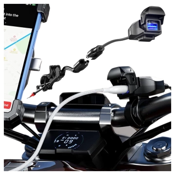 Kewig USB-A Motorradladegerät 18W, QC-Schnellladung, wasserdicht (IP65) mit Ein-/Ausschalter und LED-Hintergrundbeleuchtung, Lenkerhalterung, für Handy, Kamera und Gegensprechanlage – Schwarz