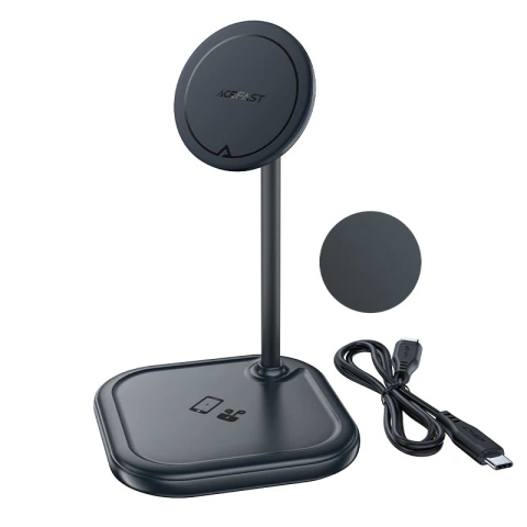 Acefast 15W Qi Kabelloses Ladegerät für iPhone (mit MagSafe) und Apple AirPods Stand Stand Magnethalterung Grau (E6 Grau)