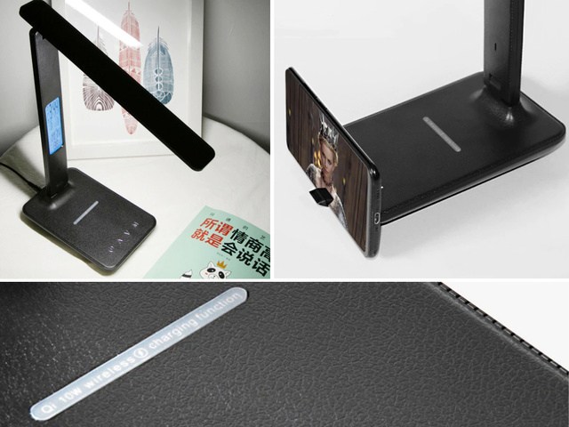 Lampa biurkowa Alogy LED ładowarka indukcyjna Qi 10W z wyświetlaczem Czarna