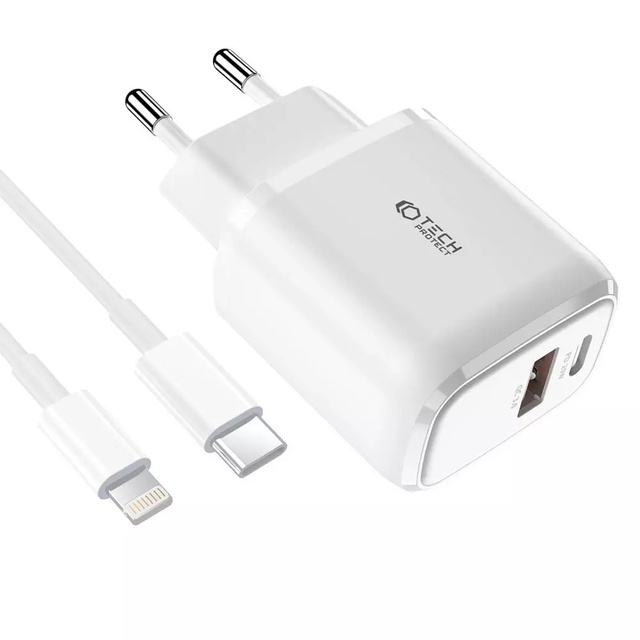 Ładowarka sieciowa 20W USB + typ C USB-C PD QC 3.0 + Kabel 1M do iPhone iPad iPod biały