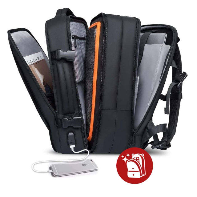 Plecak podróżny Bange BackPack biznesowy plecak rozszerzalny Torba pojemna do laptopa 17.3" z portem USB Czarny