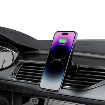 Magnetische Induktions-Autohalterung MM15W-V1 Magnetische MagSafe Vent-Autohalterung Drahtloses Ladegerät 15 W für Kühlergrill Schwarz