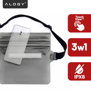 Etui wodoodporne nerka saszetka Case na telefon futerał do wody wodoszczelne 21.5x23.5cm Alogy Waterproof Czarne