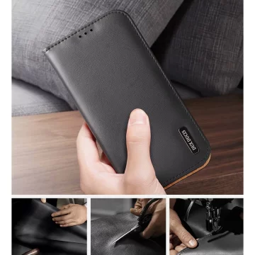Dux Ducis Hivo Leather Flip Cover Echtes Leder Wallet für Karten und Dokumente iPhone 14 Pro Rot