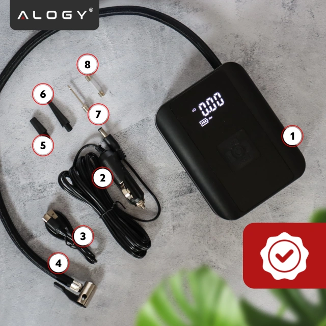 Pompka elektryczna rowerowa do roweru Bezprzewodowa Kompresor Samochodowy przenośny z latarką 150 PSI Alogy Czarna