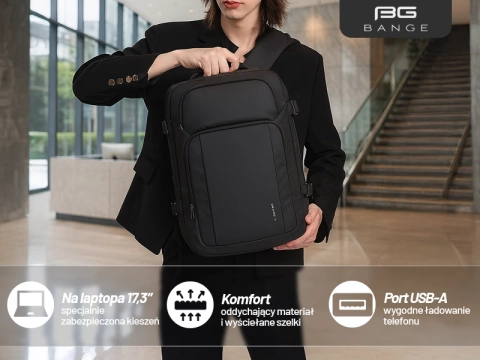 Bange wasserdichter Rucksack für 15,6-Zoll-Laptop, Stadtreisender, 45 x 30 x 16 cm, für Arbeit, Flugzeug, Herren, Damen, mit USB-Anschluss Schwarz