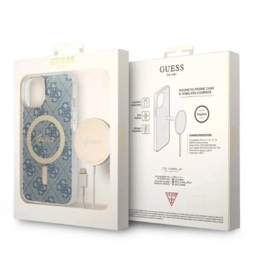 Zestaw Guess GUBPP14SH4EACSB Case Charger iPhone 14 6,1" niebieski/blue Hartschalenetui 4G Print MagSafe