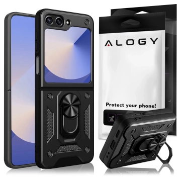 Hülle für Samsung Galaxy Z Flip 6 Armored Case Stand Ring Alogy schwarz