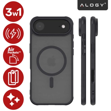 Alogy 3-in-1 Case Pack™ – Schwarze MagSafe Hybrid-Hülle mit 2 Displayschutzfolien aus gehärtetem Glas für Apple iPhone 17 Air