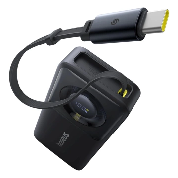Baseus Free2Pull 10000 mAh 30 W Powerbank mit USB-C-Anschluss und einziehbarem USB-C-Kabel – Schwarz