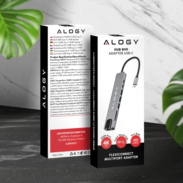 Hub 8w1 USB-C do 2xA+2xC+HDMI+SD+Micro+LAN 100mb – Alogy MultiHub™ Do Notebooka Laptopa