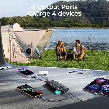 Joyroom 10000 mAh 22,5 W Powerbank mit USB-C- und Lightning-Kabel Schwarz