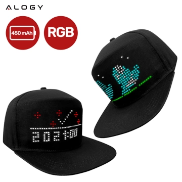 Alogy PixelCap™ LED-Baseballkappe mit RGB-LED-Beleuchtung, Bluetooth-Pixeln, Steuerung per Smartphone-App, Schwarz