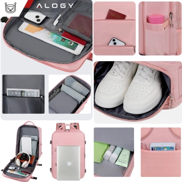 Damen-Reise-Laptop-Rucksack für Koffer, Gepäck, Flugzeug, Arbeit, Schule, 45 x 30 x 20 cm, Alogy Pink