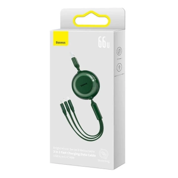 Kabel USB 3w1 Baseus Bright Mirror 3, Micro USB / Lightning / USB-C, 66W / 2A, 1.1m (zielony)