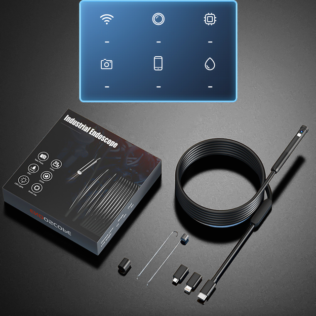 Kamera inspekcyjna endoskopowa podwójna Alogy Duo Cam 1920 Full HD Endoskop Lightning do iPhone, USB-C, micro USB 3m 8mm czarna