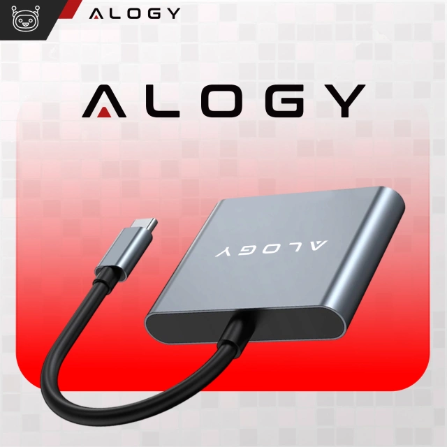 Adapter przejściówka HUB 3w1 USB-C na HDMI USB-A USB-C 4K 60Hz Alogy szary