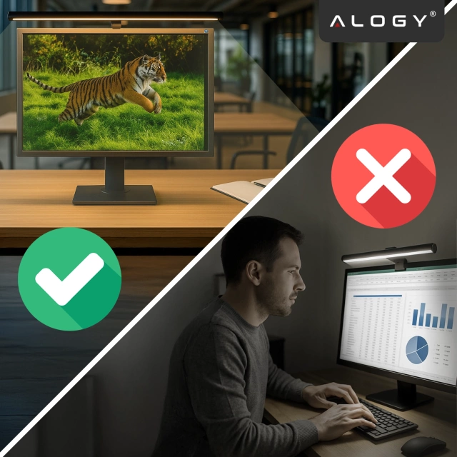 Lampka LED na monitor na szerokie biurko – regulowana barwa i jasność, dotykowe sterowanie, szeroki strumień światła, antyodblaskowa konstrukcja – Alogy ProView™