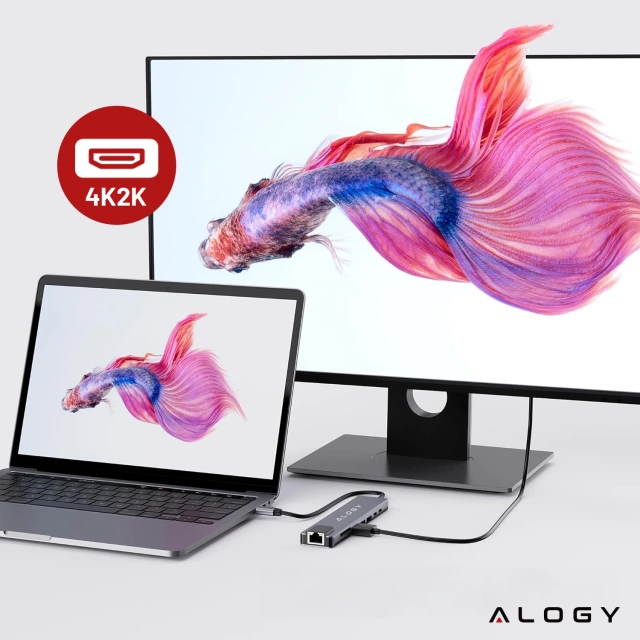 Hub 8w1 USB-C do 2xA+2xC+HDMI+SD+Micro+LAN 100mb – Alogy MultiHub™ Do Notebooka Laptopa